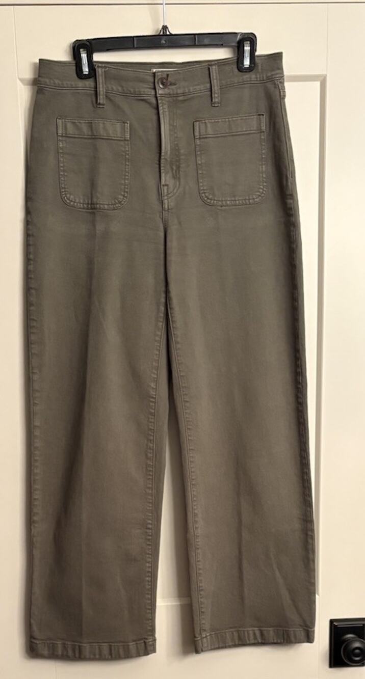 Madewell Sz 29 Emmett Wide Leg Pants Olive Green Patch Pockets NR586